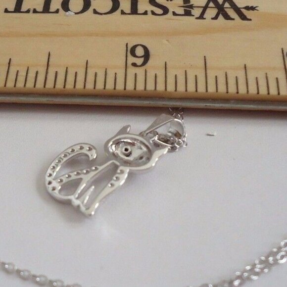 CAT NECKLACE PENDANT LAB CREATED DIAMONDS / 925 STERLING SILVER 11MM BY 17MM - Picture 9 of 9